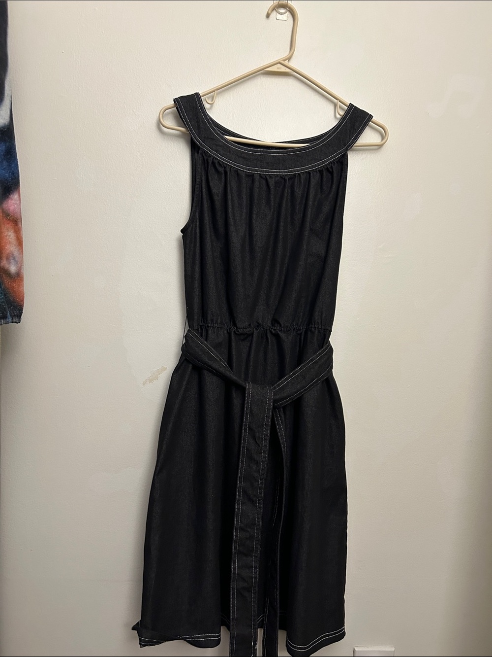 Emma & Michele Black One-Shoulder Belted Dress